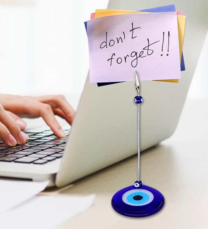 Evil Eye Base Clips Holder with Alligator Clip Clasp Note, Photo, Paper, Memo Holder Stand Charm Decorative Turkish - Greek - Jewish - Christian Christmas Handmade Ornament