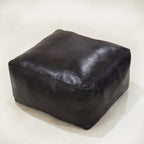 Square Shaped Goat Leather Handmade Eco-Friendly Chocolate Brown Pouf -Square Pouf, 21"x21"x12", Plain Solid Pouf, Goat Leather Pouf, Recycled Foam with Fibre Fill Stuffed Pouf, Leather Pouf PF12