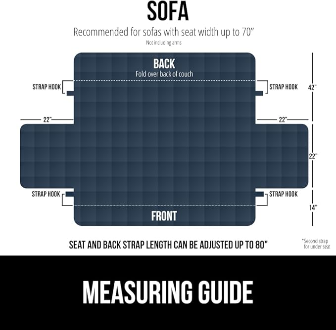 GORILLA GRIP Patented Waterproof Slip-Resistant 70” Sofa Protector Cover, for Leather or Fabric Couch Cushion, Large Microsuede Furniture Covers Dogs Pets Machine Washable Slipcover, Navy