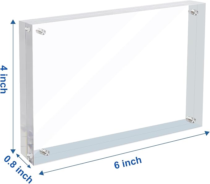 5 Pack 4x6 Acrylic Magnetic Picture Frame, 20 mm Thick Clear Double Sided Freestanding Photo Frame, Transparent Frameless Floating Frames with Magnets Corners