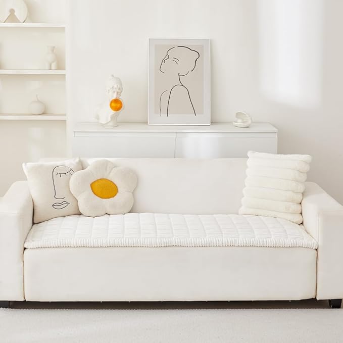 Couch Cover for Dogs Washable, Fuzzy Pet Couch Covers for 3 Cushion Sofa Pet Friendly, Non Slip Sofa Cover (White, 27.6" x 70.9"/70 x 180cm)