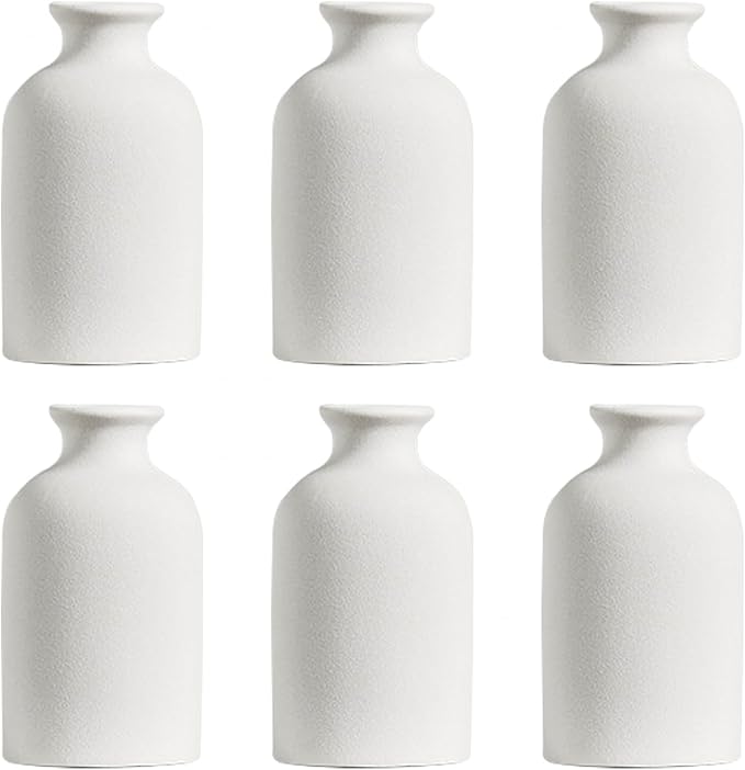 Modern White Small Ceramic Vase Set of 6 for Living Room Bedroom 4.72'' Minimalist Fresh Flower Vases for Home Decor Office Centerpieces Fireplace Nordic Style Gift for Fake Plant 6 Pack