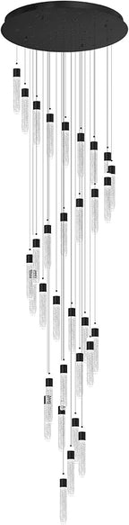 Large Crystal Chandeliers for High Ceiling H150inch Large Spiral Crystal Column Chandelier Lighting for Foyer Entrance 32-Light Black