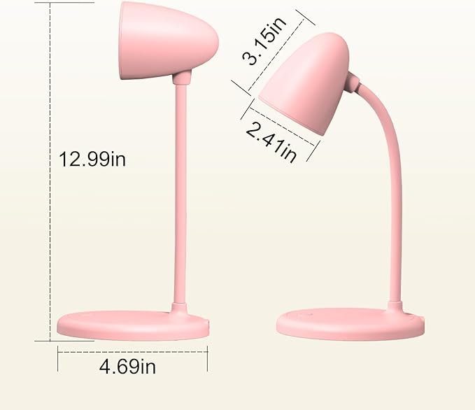 LED Desk Lamp for Home Office,3 Light Colors,Flexible Gooseneck Table Lamp,Dimmable Reading Light for Bedside Small Desk Lamp for College Dorm Room,Bedroom Desk Light Pink