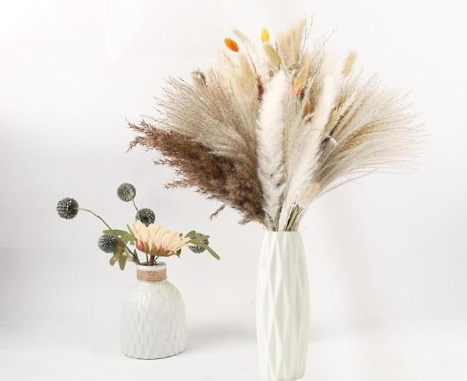 White Ceramic Vases, Table Decor for Living Home,Room,Dining Table, Office Decor.Hydroponic Flowers,Farmhouse Vase for Home Decor,Small Flower Vases,Vase Home Decor, Small Vase of Pampas Decor