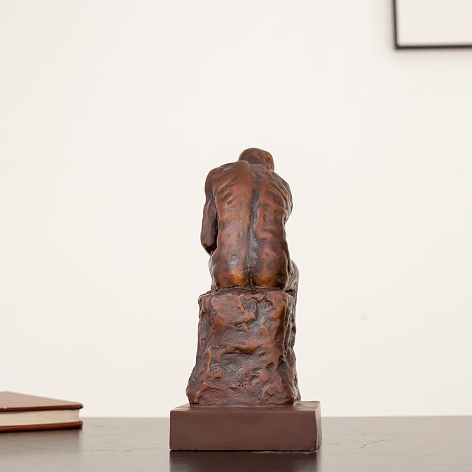 【9.5" Pure Bronze Statue】 The Thinker Bronze Statue Rodin Sculpture Ornament for Home Office Decor Famous Art Craft Collection