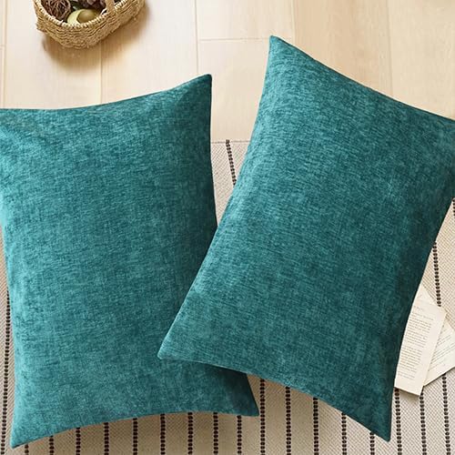 CaliTime Throw Pillow Covers Decorative 20 X 26 Inches Pack of 2 Cozy Chenille Standard Pillow Shams Cases for Couch Sofa Bed Living Room Home Teal
