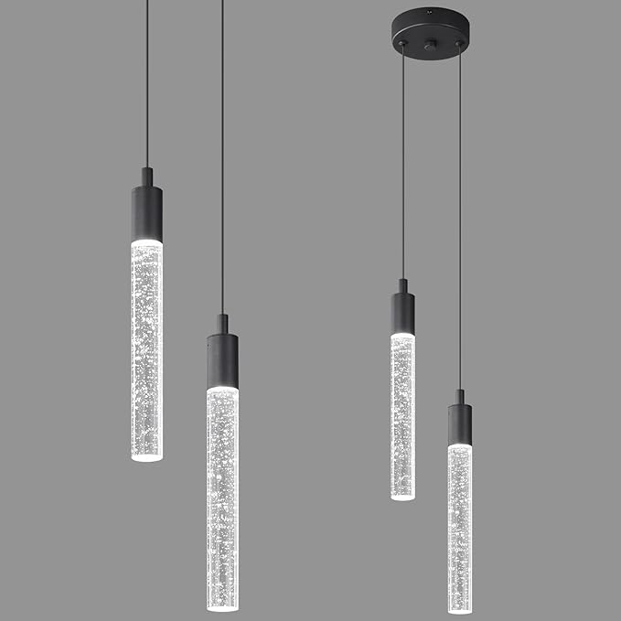 Modern Light Fixture Kitchen Island Pendant Light Dimmable LED Black Pendant Lights Mini Crystal Pendant Lighting for Bedroom Dining Room Living Room（2-Light ）