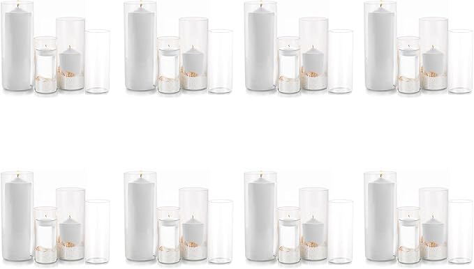Glass Hurricane Candle Holder Esmiome - Cylinder Vases for Centerpieces 8 Sets (32Pcs) Hurricane Floating Candle Holder, Glass Vases for Flowers, Decorative for Home Wedding, 4''+6''+8'+10''(High)