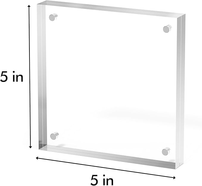 5x5 Acrylic Picture Frame 3 Pack, Clear Freestanding Double Sided Frameless Magnetic Photo Frames, Desktop Display Decor Gift