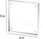 5x5 Acrylic Picture Frame 3 Pack, Clear Freestanding Double Sided Frameless Magnetic Photo Frames, Desktop Display Decor Gift