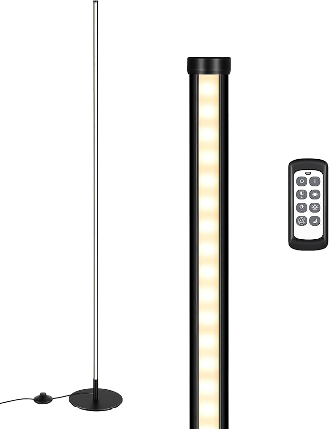 EDISHINE Floor Lamps for Living Room, Remote Control & Foot Switch Corner Floor Lamp, 10%-100% Dimmable Standing Lamp with 7 Color Temperature, 57.5" Tall Floor Lamp for Bedroom, Office, Black