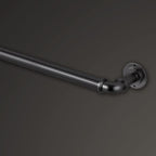 MODE Industrial Room Darkening Collection 1 1/8” diameter Industrial Curtain Rod Set with Steel Wall Mounted Expandable Curtain Rod, Blocks Light, Fits 16” to 32” Windows, Graphite