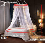 VETHIN Princess Bed Canopy for Girls Double Layer Sheer Mesh Dome Elegant Embroidery Lace Mosquito Net Bed Curtain for Full Queen King Bed with led Stars String Lights(Grey/White)