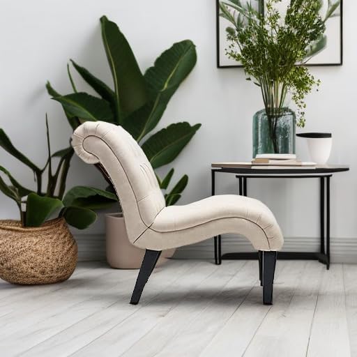 Yongqiang Accent Chair for Bedroom Living Room Chairs Tufted Upholstered Lounge Chair with Wood Legs Linen Fabric