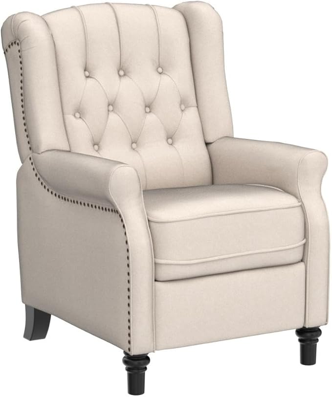 CANMOV Push Back Recliner Chair,Accent Chair,Mid Century Wingback Recliner, Fabric Push Back Recliner Chair Single Armchair Sofa with Rivet Decoration, Button-Tufted Back for Living Room, White