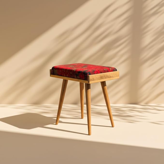 Walnut Ottoman Stool for Living Room | Versatile as a Piano Bench | Ideal Bedroom Bench | Functional Footstool Bench | Oriental