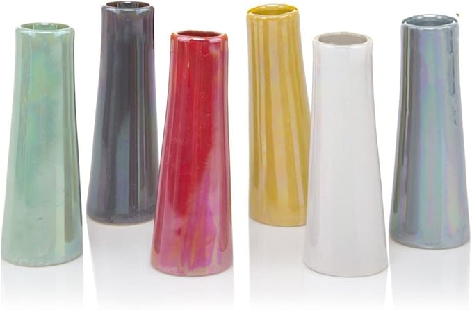 Chive - Set of 6 Galaxy, 1.5" in Wide 5.5" Tall Small Cylinder Ceramic Bud Flower Vase, Unique Single Flower Decorative Flower Vase for Home Decor