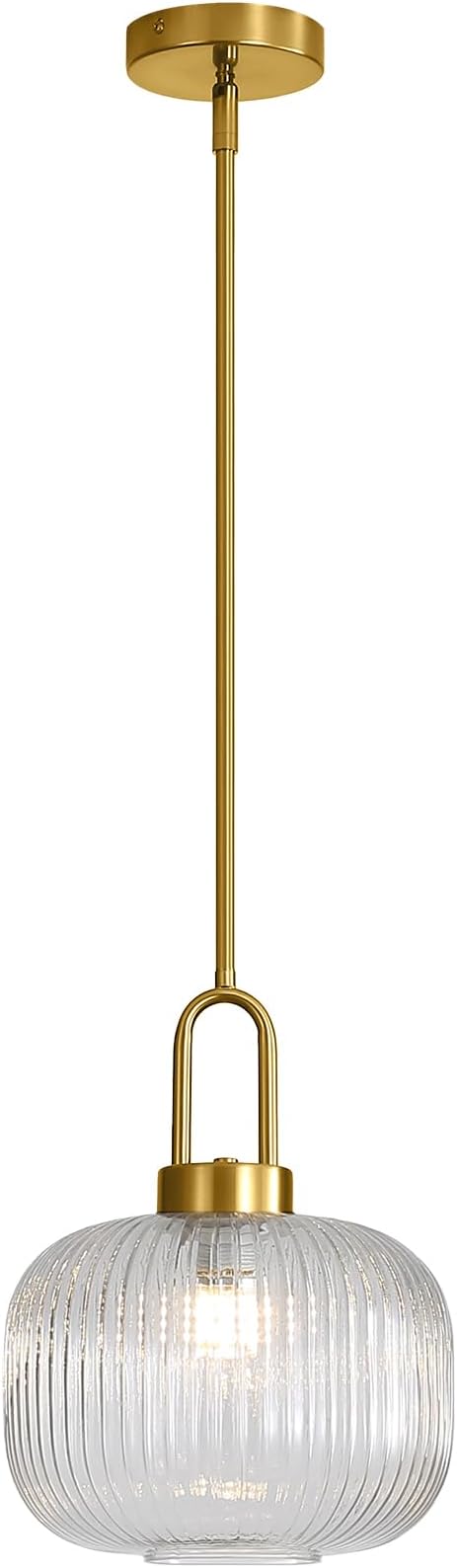 Modern Clear Glass Pendant Light Fixtures, Mid Century Pendant Lights for Kitchen Island, 9.8" Gold Adjustable Height Ceiling Hanging Light Fixtures for Dining Room Entryway Bedroom Foyer Hallway