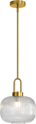 Modern Clear Glass Pendant Light Fixtures, Mid Century Pendant Lights for Kitchen Island, 9.8" Gold Adjustable Height Ceiling Hanging Light Fixtures for Dining Room Entryway Bedroom Foyer Hallway