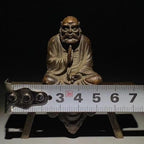 Antique Solid Brass Luohan Figure Buddhist Monk Bodhidharma Sit on Stool Statue Ornament Copper Statue Figurines Brass Zen Feng Shui Meditaion Yoga Ornament Collectible Buddhist Figurine Metal Art