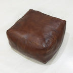 Square Shaped Goat Leather Handmade Eco-Friendly Brown Pouf - 21" x 21" x 12", Plain Solid, Recycled Foam with Fibre Fill Stuffed, Seating Pouf PF12
