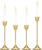 4PCS Candle Holder, Taper Candle Stick Holder - Gold Candle Holders, Holders Vintage Decor Dinner Table Dining Room Centerpieces Decorations for Wedding Fireplace Mantel.(Candles are not Included)
