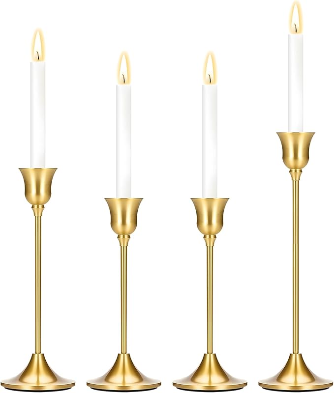 4PCS Candle Holder, Taper Candle Stick Holder - Gold Candle Holders, Holders Vintage Decor Dinner Table Dining Room Centerpieces Decorations for Wedding Fireplace Mantel.(Candles are not Included)