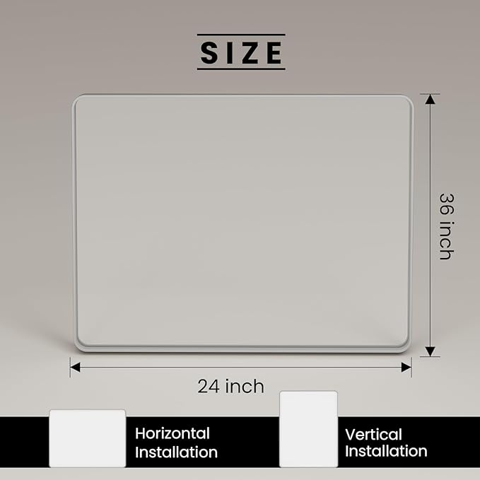 24x36 Inch Brushed Nickel Bathroom Mirror, Brushed Silver Metal Frame Mirror Wall Mounted, Rounded Rectangle Bathroom Vanity Mirror, Tempered Glass, Anti-Rust, Horizontal/Vertical