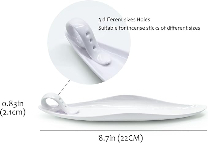 9" Length Incense Stick Holder with 3 Holes, White Porcelain Incense Tray Ash Cather for Spa, Meditation Room, Yoga, Home, Office (White)
