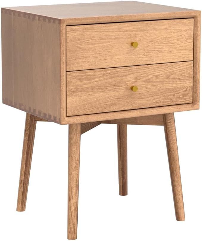 Night Stand, Midcentury Modern Solid Wood Nightstand with Drawer, Durable Sturdy Tall Bedside Tables with High Stool Leg, 17.72 W x 13.78 D x 23.63 H Inches (Natural)