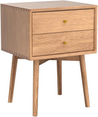 Night Stand, Midcentury Modern Solid Wood Nightstand with Drawer, Durable Sturdy Tall Bedside Tables with High Stool Leg, 17.72 W x 13.78 D x 23.63 H Inches (Natural)