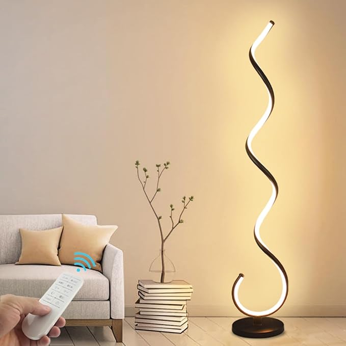 Spiral LED Floor Lamp, 40W Dimmable Modern Floor Lamps for Living Room with Remote Control, Stepless Adjustable Colors & Brightness Standing Lamp Reading Corner Floor Lamp for Bedroom - Black
