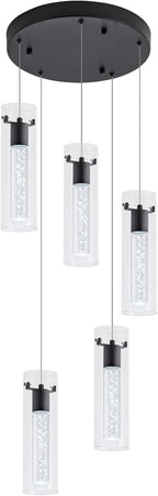 LED Pendant Lighting, Black 5-Light Pendant Light Over Island, Kitchen Island Pendant Lights for Dining Room, Living Room, Corridor, Cafe, Club, Restaurant