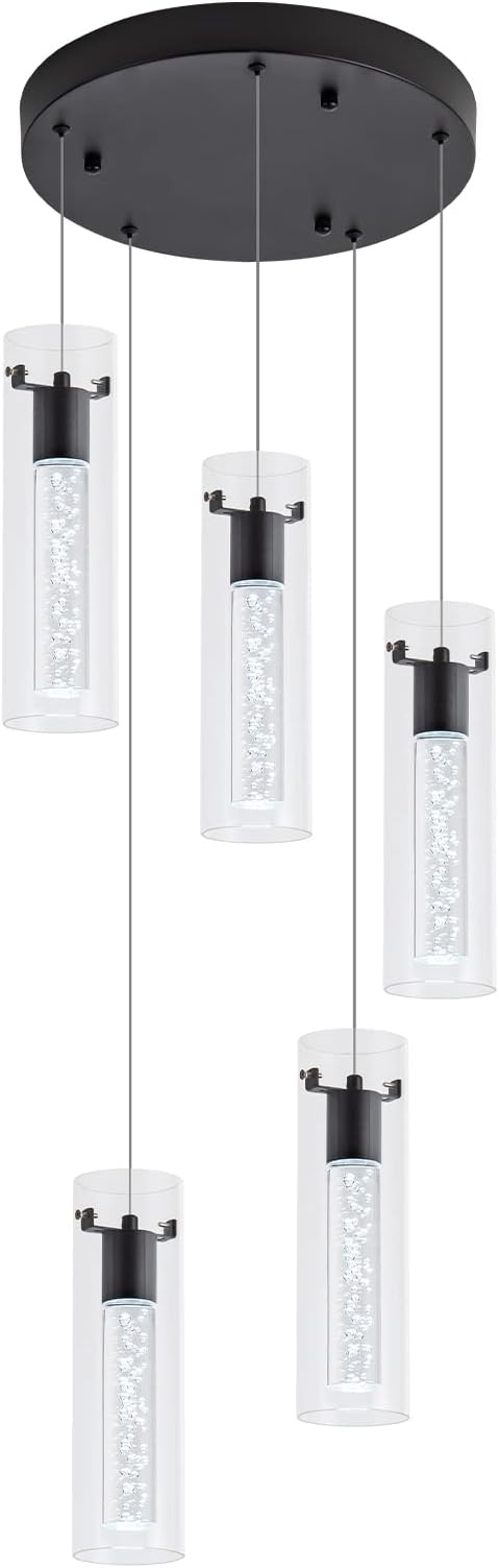 LED Pendant Lighting, Black 5-Light Pendant Light Over Island, Kitchen Island Pendant Lights for Dining Room, Living Room, Corridor, Cafe, Club, Restaurant