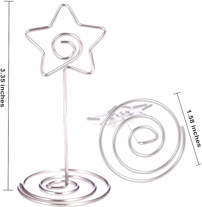 20PCS 3.35 Inch Table Number Stands - Place Card Holders for Wedding Centerpieces, Birthday Party, Photo Picture Frame Display (Star Shaped-Silver)