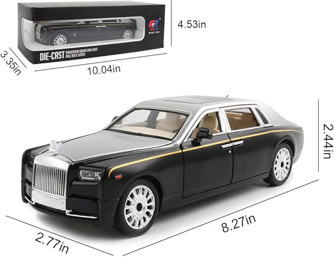 1/24 Diecast Car Model Rolls-Royce Phantom Toy Car, Alloy Collectible Phantom Replica Pull Back Model Car Vehicles with Sound and Light for Kids Boys Girls Birthday Gift
