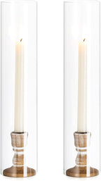 NUPTIO Wooden Candle Stick Holders: 2 Pcs Hurricane Taper Candle Holder 14 inch Rustic Wood Candlesticks Holder with Open Ended Cylinder Shape Cover for Outdoor & Indoor Wedding Party Centerpiece
