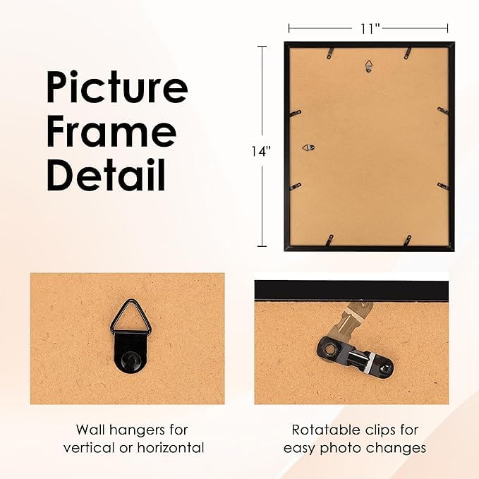 FIXSMITH 11x14 Picture Frame, Black Photo Frame with HD Plexiglass, Display Pictures 8x10 with Mat or 11x14 Without Mat, Picture Frames Collage for Wall Display, 1 Pack