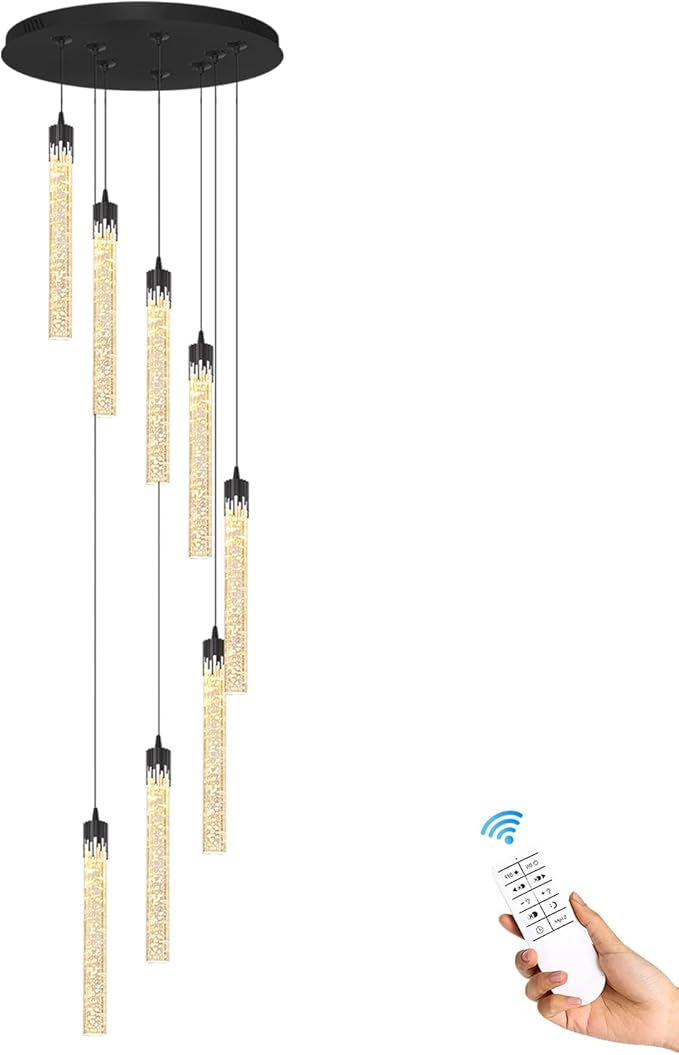 Pendant Light Fixtures LED Black 8-Light Chandelier for Living Room Modern Bubble Crystal Chandelier Entryway Foyer Dimmale 2700K-6000K