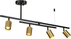 Globe Electric 57501 4-Light Track Lighting, Matte Black, Matte Brass Track Heads, Center Swivel Bar, 4 Bulb Kitchen Light, Ceiling Light Fixture, Track Lighting, Swivel, Bulb Not Included