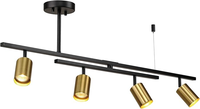 Globe Electric 57501 4-Light Track Lighting, Matte Black, Matte Brass Track Heads, Center Swivel Bar, 4 Bulb Kitchen Light, Ceiling Light Fixture, Track Lighting, Swivel, Bulb Not Included