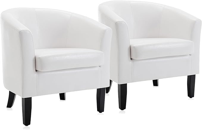 BELLEZE Accent Barrel Chair, Set of 2 lub Tub Sofa Corner Chair with Flared Legs and Cozy Soft Padding for Living Room Bedroom Waiting Room - White