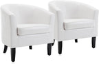 BELLEZE Accent Barrel Chair, Set of 2 lub Tub Sofa Corner Chair with Flared Legs and Cozy Soft Padding for Living Room Bedroom Waiting Room - White