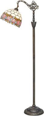 Tiffany Floor Lamp Pink Tulip Stained Glass Gooseneck Floor Light 63 inches Handcrafted Tiffany Style Standing Lamp with Angle Adjustable Lampshade for Reading Working Home Decoration