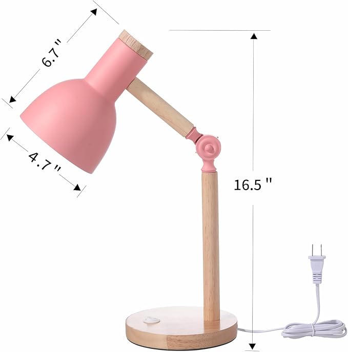 Table Lamp,Wooden Adjustable Tri-Color Desk & Bedside Lamp for Office, Living Room, Bedroom & Kids Room (Pink)
