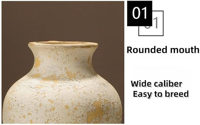 Rustic Vintage Ceramic Vases ，White Terracotta Decorative Flower Boho Vintage Large Vase for Living Room Bedroom Kitchen Office Decor Centerpiece Table Decorations 10.24Inch