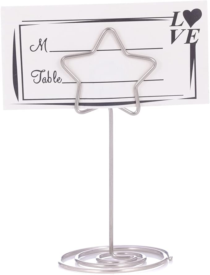 20PCS 3.35 Inch Table Number Stands - Place Card Holders for Wedding Centerpieces, Birthday Party, Photo Picture Frame Display (Star Shaped-Silver)