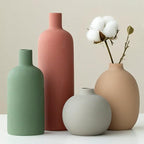 Modern Ceramic Vase Set, Neutral Colors, Decorative Vases for Home Decor, 4 Piece Collection (Green Mix Set 4)