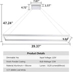 Modern Led Chandelier Linear Rectangle Chandelier Modern Led Pendant Light Kitchen Island Lighting Fixture 6000K Dimmable 39.4” Contemporary Hanging Light for Dining Room Living Room Silver